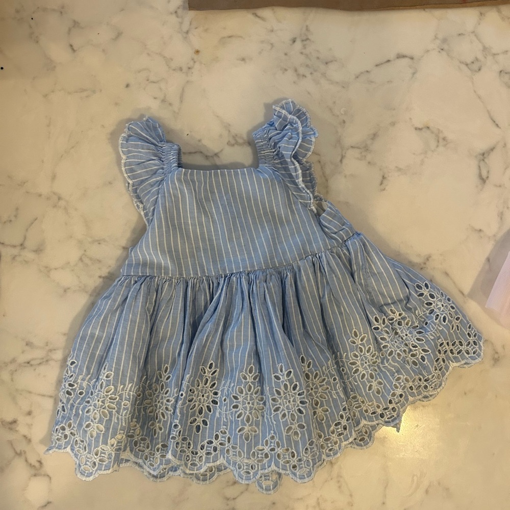Blue Striped Baby Dress with Eyelet Details